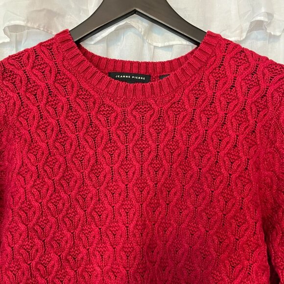 Cable Knit Cozy Red Cotton Sweater - Small - Picture 2 of 7